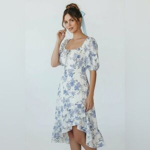 NEW Scarlet Darkness 2XL‎ Lilac Print Floral Midi Dress Puff Sleeve